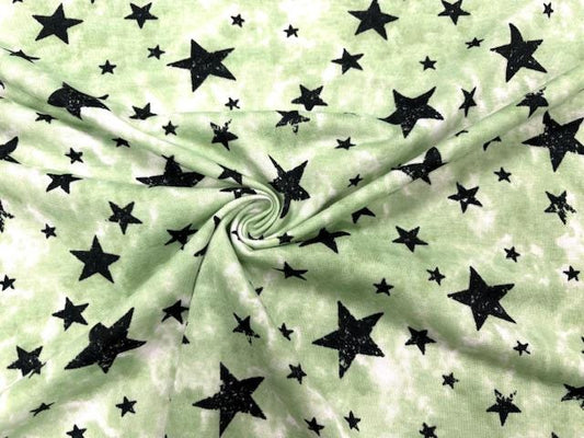 Stars French Terry #107 Green Cotton Polyester Spandex Stretch Apparel Fabric Medium Weight Soft 58"-60" Wide By The Yard