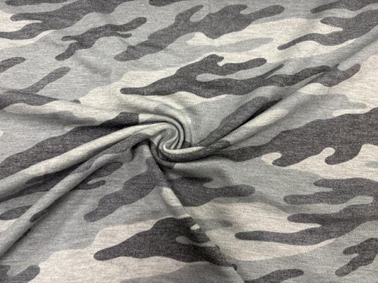 Camouflage French Terry #111 Grays Cotton Polyester Spandex Stretch Apparel Fabric Medium Weight Soft 58"-60" Wide By The Yard