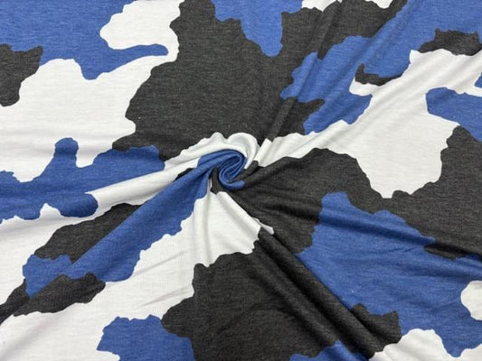 Camouflage French Terry #112 Black White Blue Cotton Polyester Spandex Stretch Apparel Fabric Medium Weight Soft 58"-60" Wide By The Yard