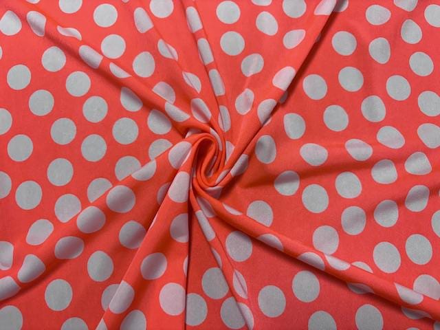 DTY Polka Dot Print #4 Neon Orange Polyester Spandex Apparel Stretch Fabric 190 GSM 58"-60" Wide By The Yard