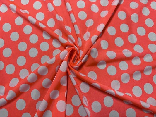 DTY Polka Dot Print #4 Neon Orange Polyester Spandex Apparel Stretch Fabric 190 GSM 58"-60" Wide By The Yard