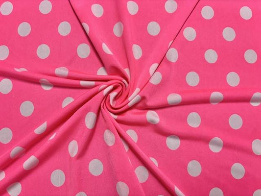 DTY Polka Dot Print #5 Neon Pink Polyester Spandex Apparel Stretch Fabric 190 GSM 58"-60" Wide By The Yard