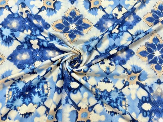 DTY Tie Dye Floral Print #11 Polyester Spandex Apparel Stretch Fabric 190 GSM 58"-60" Wide By The Yard
