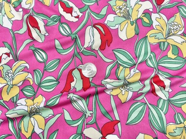 DTY Floral Print #18 Pink Polyester Spandex Apparel Stretch Fabric 190 GSM 58"-60" Wide By The Yard