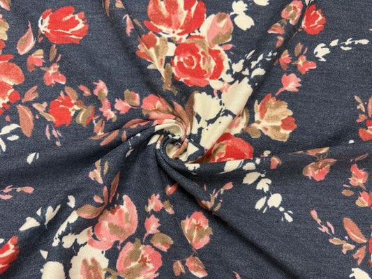 Floral French Terry #102 Cotton Polyester Spandex Stretch Apparel Fabric Medium Weight Soft 58"-60" Wide By The Yard