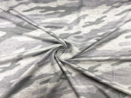 Camouflage French Terry #109 Grays Cotton Polyester Spandex Stretch Apparel Fabric Medium Weight Soft 58"-60" Wide By The Yard