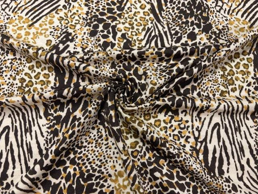 Animal Leopard Spot French Terry #113 Browns Cotton Polyester Spandex Stretch Apparel Fabric Medium Weight Soft 58"-60" Wide By The Yard