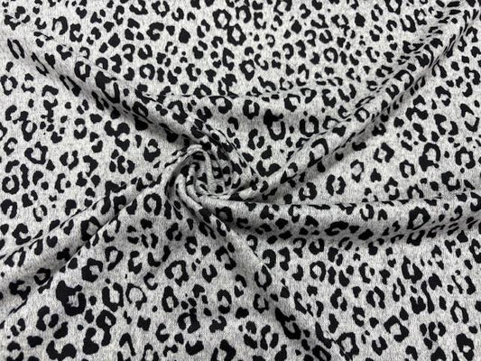Animal Leopard Spot French Terry #115 Black Gray Cotton Polyester Spandex Stretch Apparel Fabric Medium Weight Soft 58"-60" Wide By The Yard