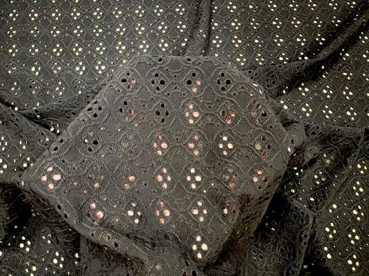 Black Eyelet Floral Knit #14 Polyester Spandex Stretch Apparel Fabric 200GSM 58"-60" Wide By The Yard
