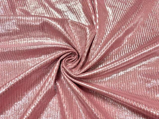 Silver Metallic Shimmer Pink DBP 4X2 Rib Knit #81 Double Brushed Polyester Spandex Stretch 190GSM Apparel Fabric 58"-60" Wide By The Yard