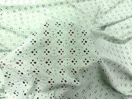 Mint Eyelet Floral Knit #16 Polyester Spandex Stretch Apparel Fabric 200GSM 58"-60" Wide By The Yard