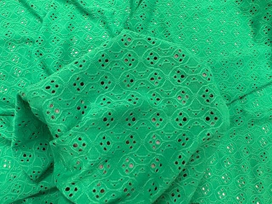 Green Eyelet Floral Knit #17 Polyester Spandex Stretch Apparel Fabric 200GSM 58"-60" Wide By The Yard