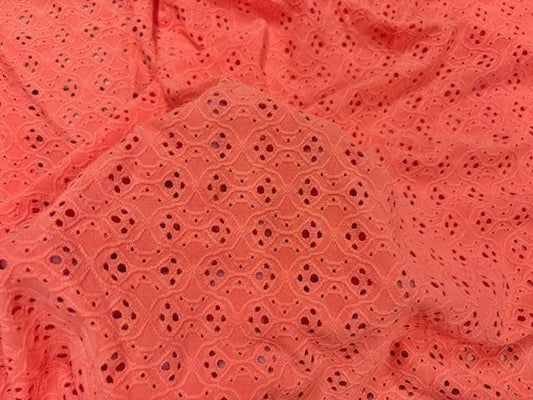 Coral Eyelet Floral Knit #18 Polyester Spandex Stretch Apparel Fabric 200GSM 58"-60" Wide By The Yard
