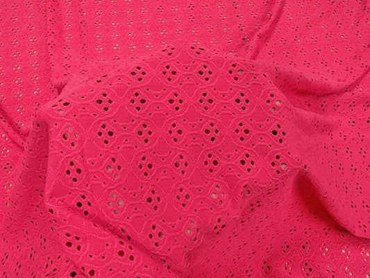 Hot Pink Eyelet Floral Knit #19 Polyester Spandex Stretch Apparel Fabric 200GSM 58"-60" Wide By The Yard