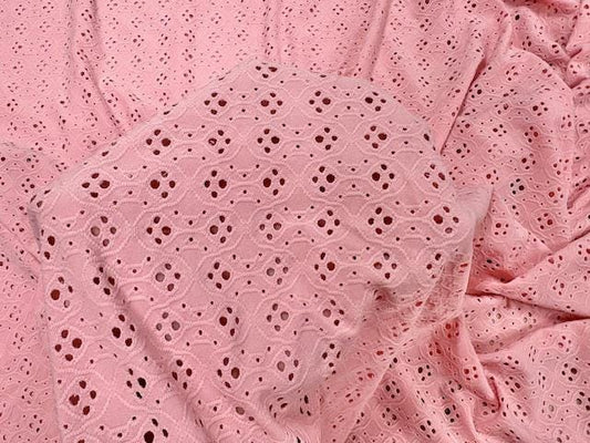 Pink Eyelet Floral Knit #20 Polyester Spandex Stretch Apparel Fabric 200GSM 58"-60" Wide By The Yard