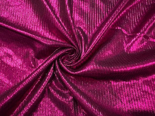 Fuchsia Metallic Shimmer Black DBP 4X2 Rib Knit #80 Double Brushed Polyester Spandex Stretch 190GSM Apparel Fabric 58"-60" Wide By The Yard