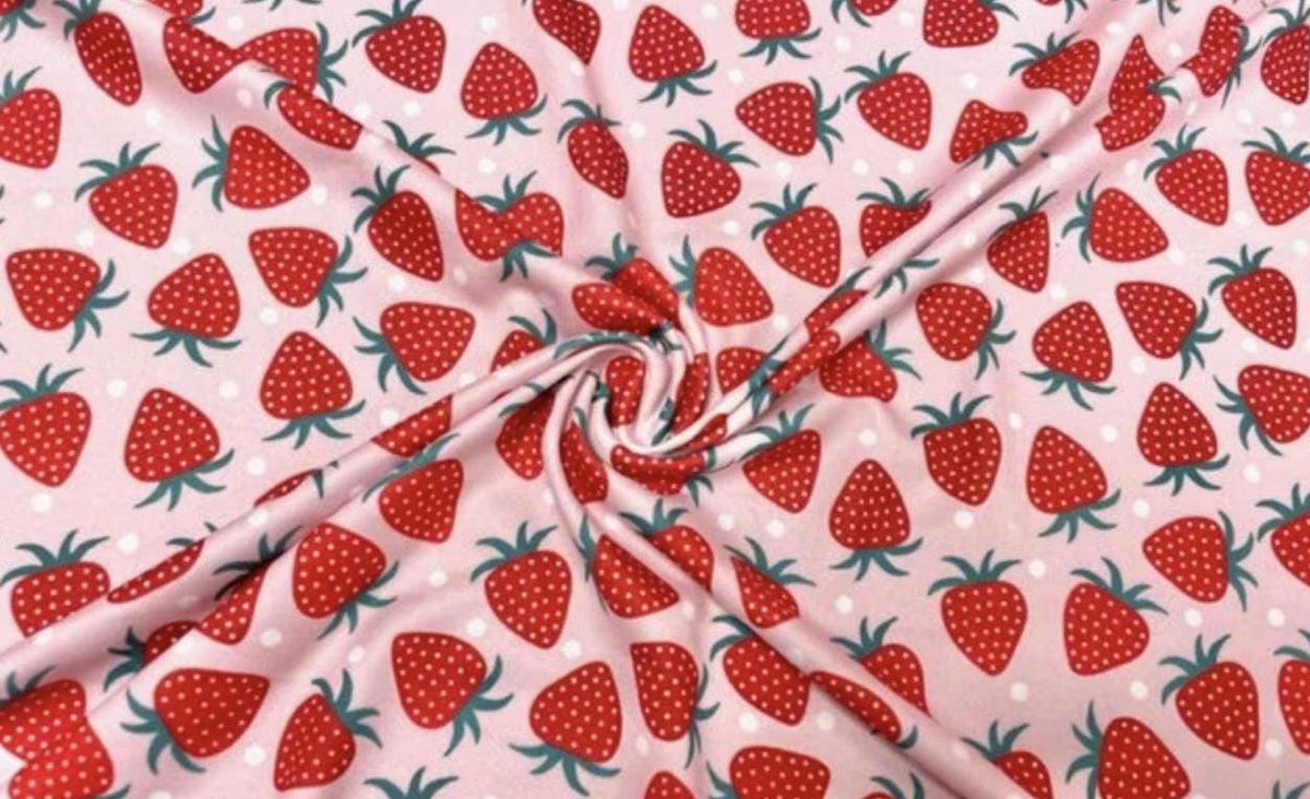 Swimwear Fabric Strawberry Polka Dot Activewear Print #713 Polyester Spandex Stretch By The Yard