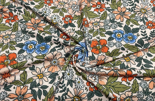 Swimwear Fabric Retro Floral Activewear Print #454 Polyester Spandex Stretch By The Yard