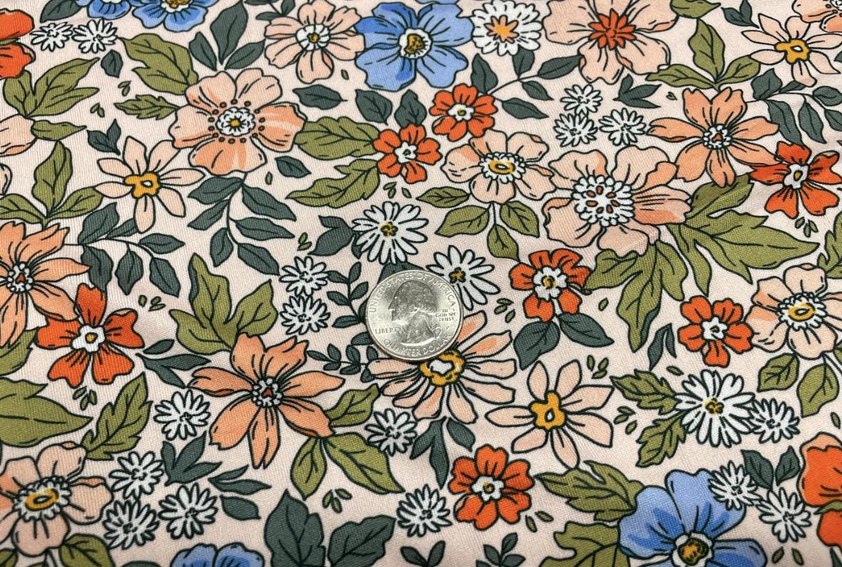 Swimwear Fabric Retro Floral Activewear Print #454 Polyester Spandex Stretch By The Yard