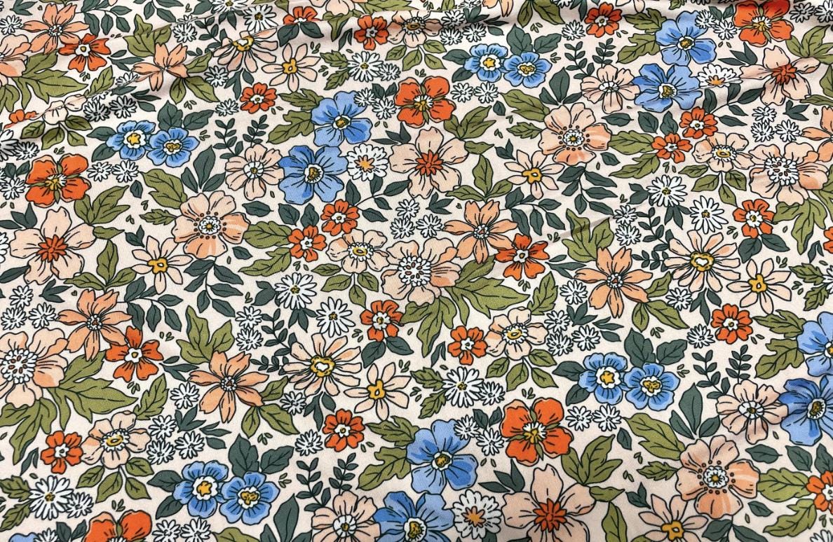 Swimwear Fabric Retro Floral Activewear Print #454 Polyester Spandex Stretch By The Yard