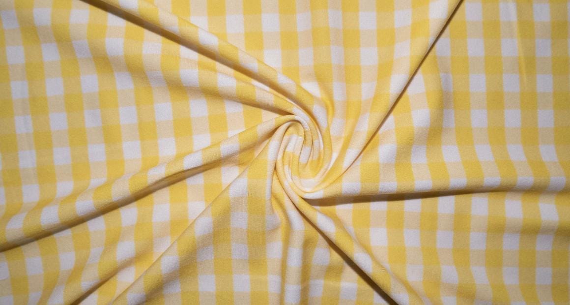 Swimwear Fabric Gingham Yellow Activewear Print #193 Polyester Spandex Stretch By The Yard