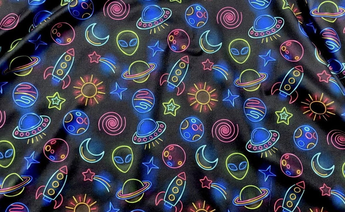 Swimwear Fabric Neon Space Activewear Print #493 Polyester Spandex Stretch By The Yard