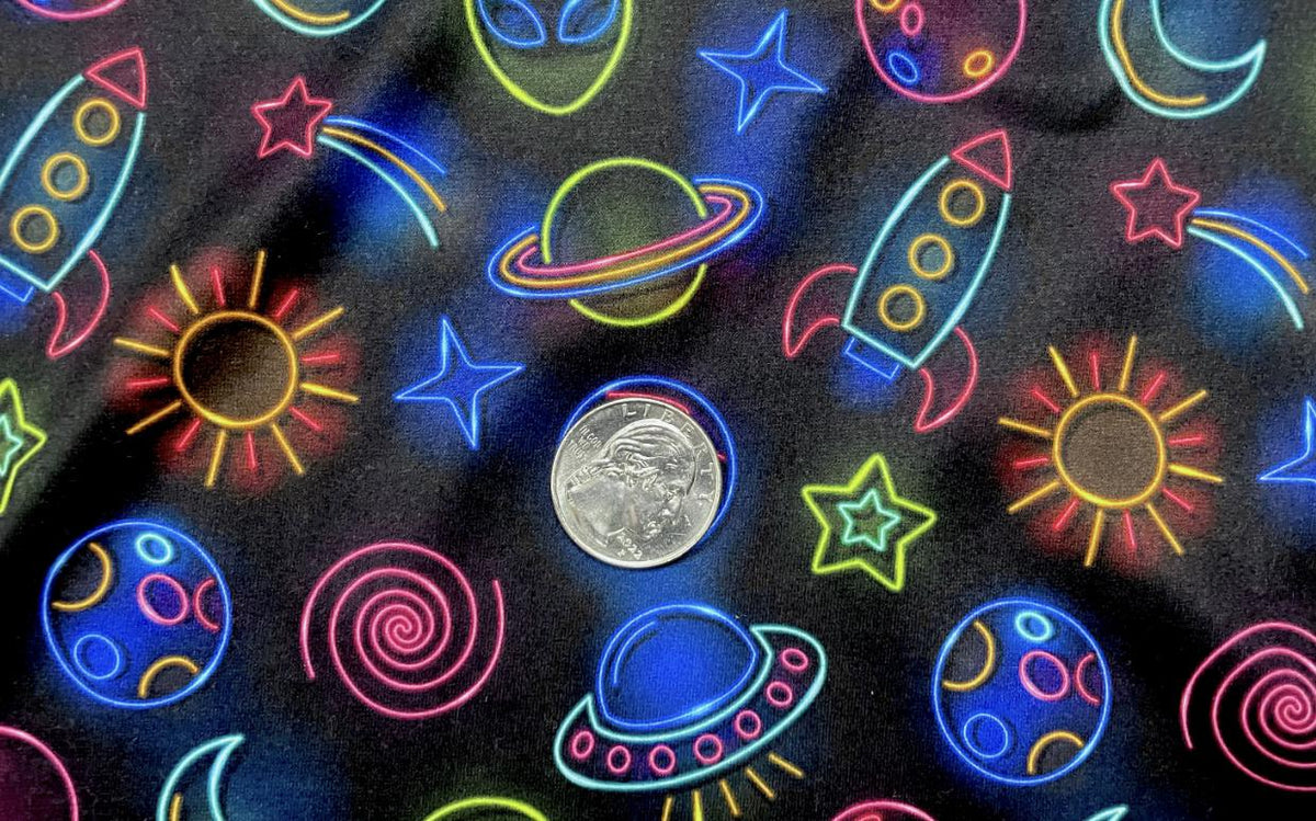 Swimwear Fabric Neon Space Activewear Print #493 Polyester Spandex Stretch By The Yard