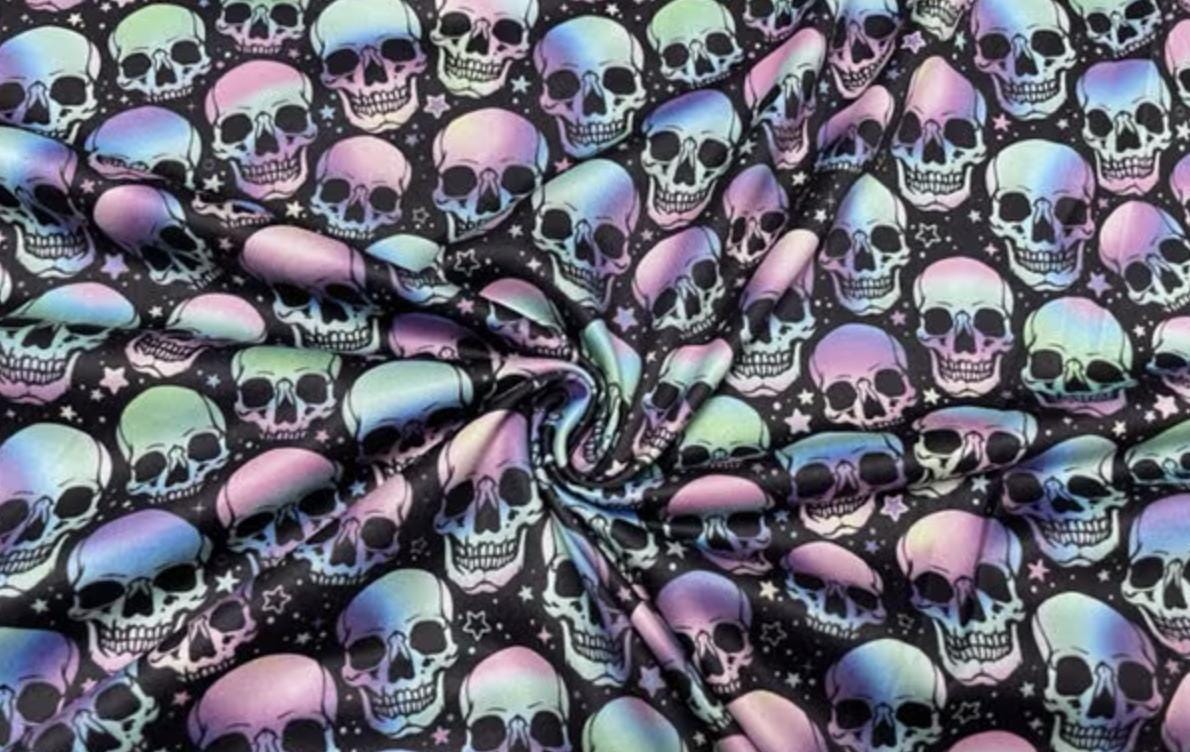 Swimwear Fabric Neon Skulls Activewear Print #780 Polyester Spandex Stretch By The Yard