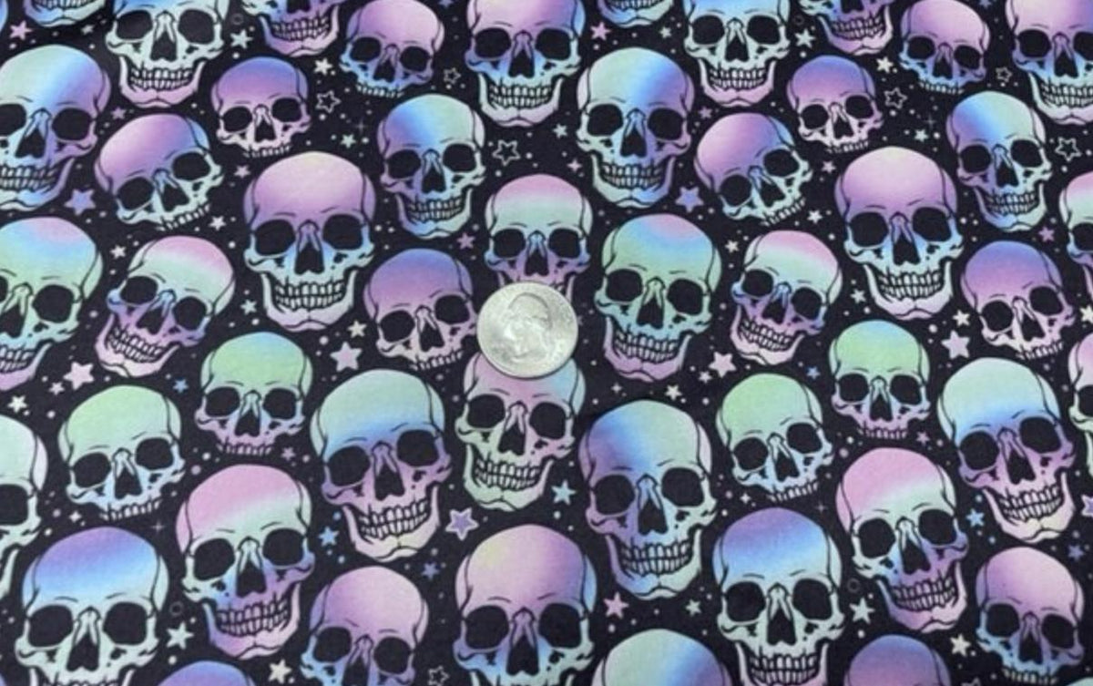 Swimwear Fabric Neon Skulls Activewear Print #780 Polyester Spandex Stretch By The Yard