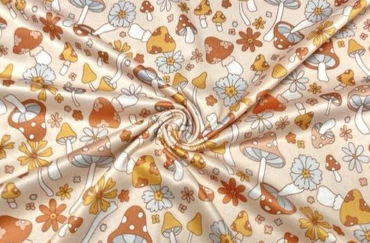 Swimwear Fabric Boho Mushroom Activewear Print #846 Polyester Spandex Stretch By The Yard