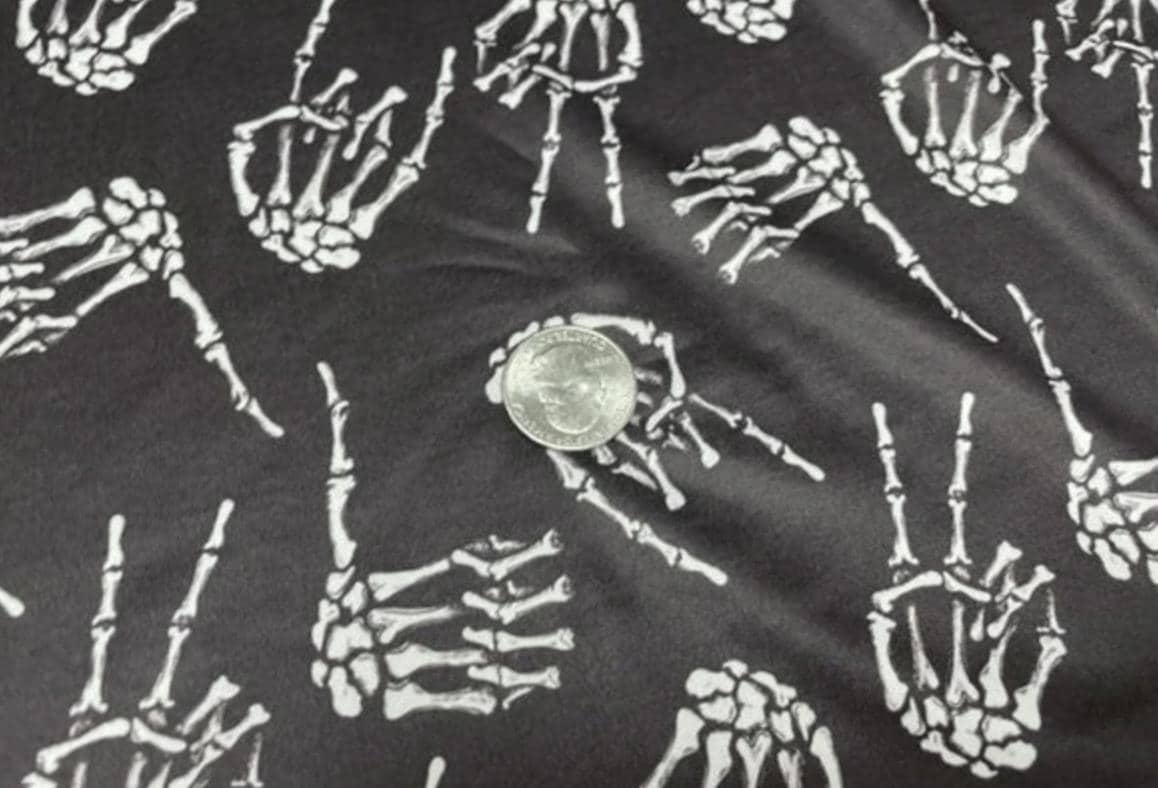 Swimwear Fabric Skeleton Hand Activewear Print #864 Polyester Spandex Stretch By The Yard