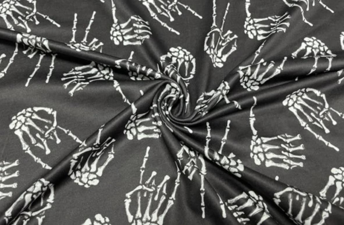 Swimwear Fabric Skeleton Hand Activewear Print #864 Polyester Spandex Stretch By The Yard