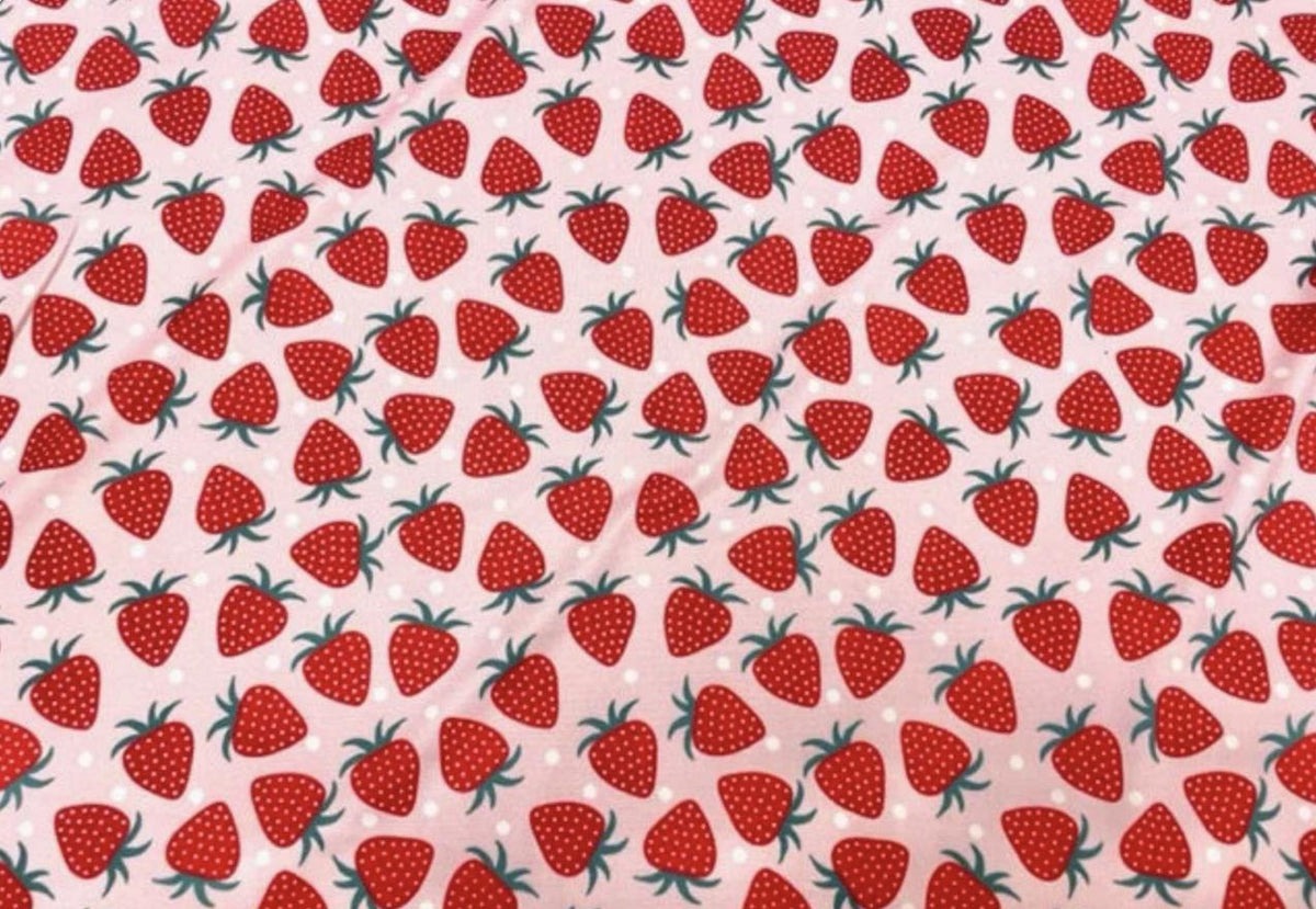 Swimwear Fabric Strawberry Polka Dot Activewear Print #713 Polyester Spandex Stretch By The Yard