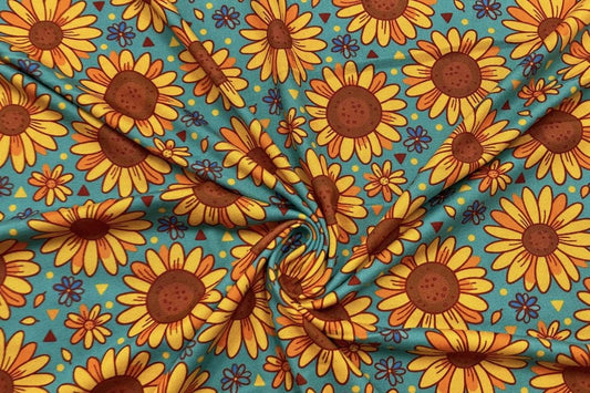 Swimwear Fabric Hippie Sunflower Activewear Print #495 Polyester Spandex Stretch By The Yard