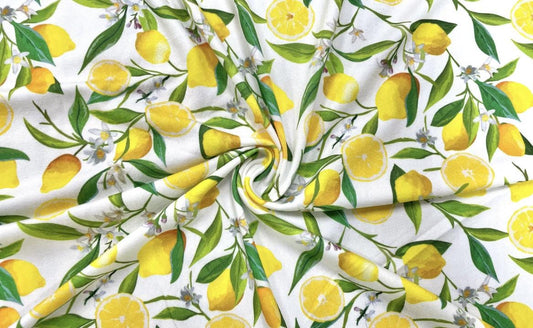 Swimwear Fabric Lemons Activewear Print #480 Polyester Spandex Stretch By The Yard