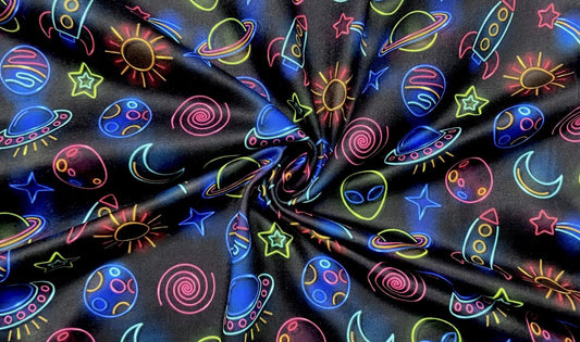 Swimwear Fabric Neon Space Activewear Print #493 Polyester Spandex Stretch By The Yard