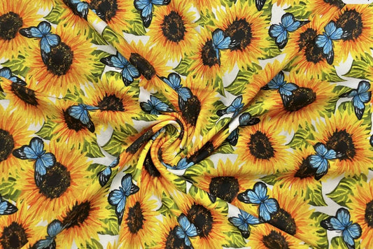 Swimwear Fabric Sunflower Butterfly Activewear Print #486 Polyester Spandex Stretch By The Yard