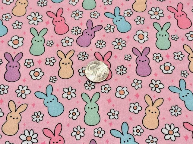 Swimwear Fabric Peeps Bunny Floral Activewear Print #988 Polyester Spandex Stretch By The Yard