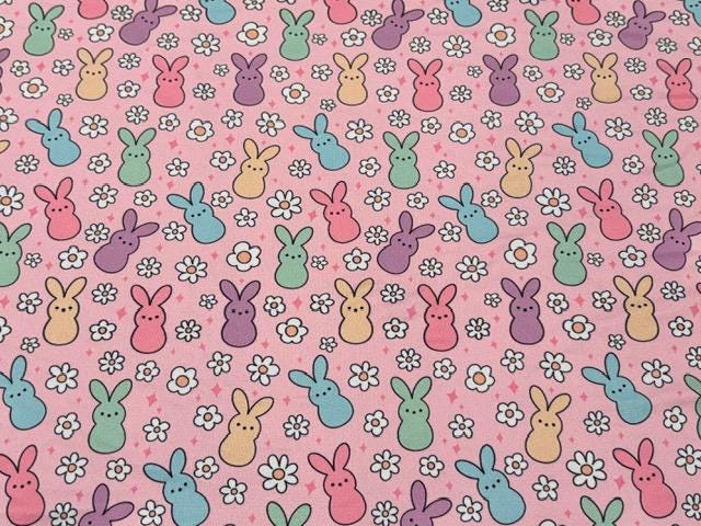 Swimwear Fabric Peeps Bunny Floral Activewear Print #988 Polyester Spandex Stretch By The Yard