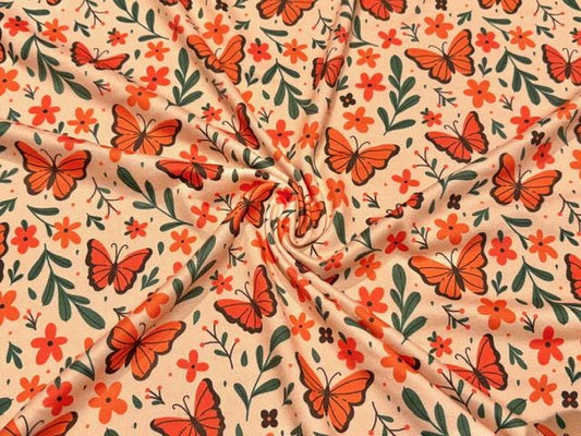 Swimwear Fabric Butterfly Floral Activewear Print #989 Polyester Spandex Stretch By The Yard