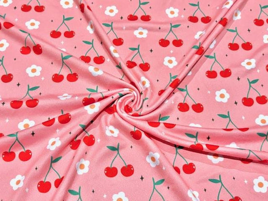 Swimwear Fabric Cherries Floral Activewear Print #990 Polyester Spandex Stretch By The Yard