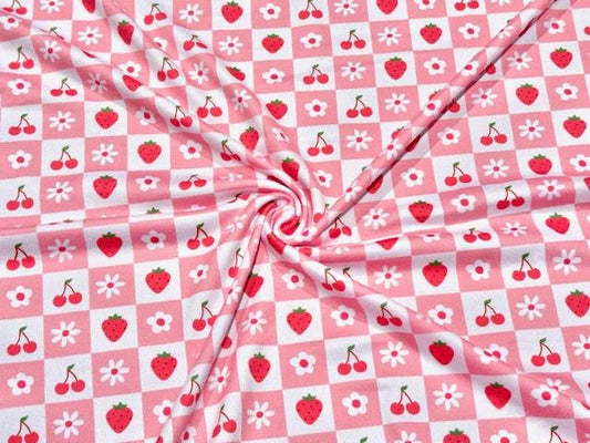 Swimwear Fabric Checkerboard Cherries Strawberry Floral Activewear Print #991 Polyester Spandex Stretch By The Yard