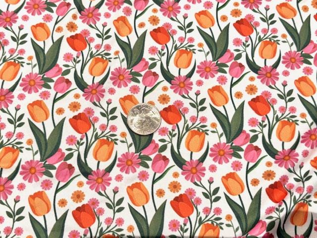 Swimwear Fabric Spring Tulip Floral Activewear Print #997 Polyester Spandex Stretch By The Yard