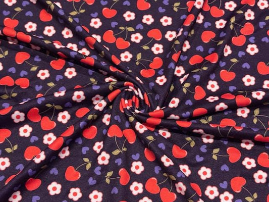 Swimwear Fabric Cherries Floral Activewear Print #1003 Polyester Spandex Stretch By The Yard