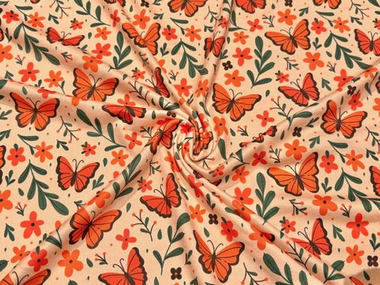 250 GSM DBP Butterfly Floral #989 Double Brushed Polyester Spandex Apparel Stretch Fabric 58"-60" Wide By The Yard