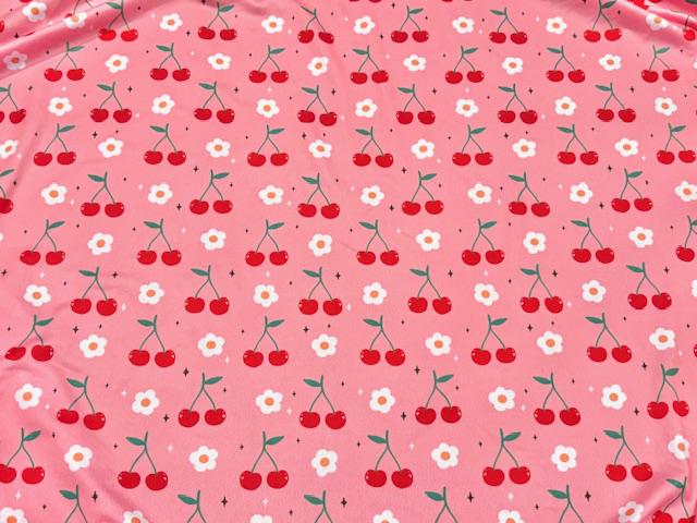 250 GSM DBP Cherries Floral #990 Double Brushed Polyester Spandex Apparel Stretch Fabric 58"-60" Wide By The Yard
