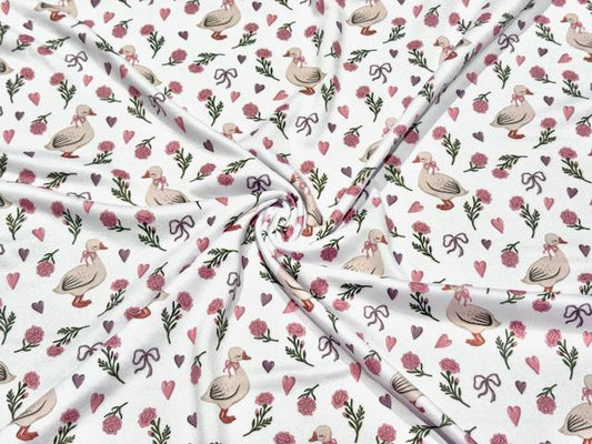 Duck Floral DBP Print #998 Double Brushed Polyester Spandex Apparel Stretch Fabric 190 GSM 58"-60" Wide By The Yard