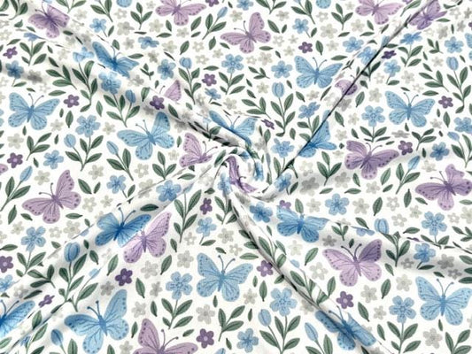 Butterfly Floral DBP Print #1002 Double Brushed Polyester Spandex Apparel Stretch Fabric 190 GSM 58"-60" Wide By The Yard