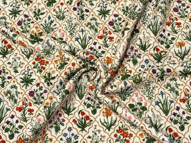 Trellis Floral Bullet Print #891 Ribbed Scuba Techno Double Knit 2-Way Stretch Poly Spandex Apparel Craft Fabric 58"-60" Wide BTY