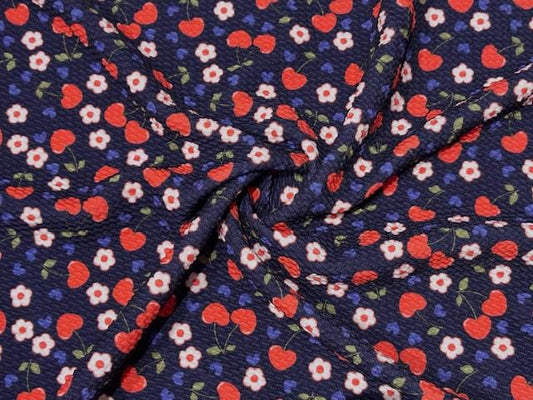 Cherry Hearts Floral Bullet Print #893 Ribbed Scuba Techno Double Knit 2-Way Stretch Poly Spandex Apparel Craft Fabric 58"-60" Wide BTY